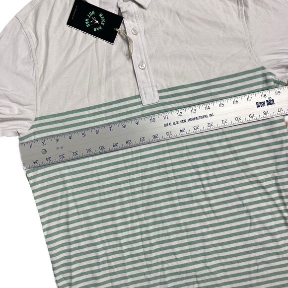 Linksoul Shirt Mens S Green Stripe DORA Golf Polo LS1201 Luxury Cotton White - Picture 4 of 9